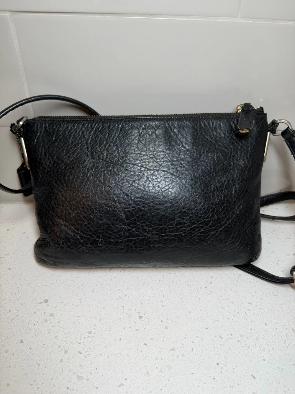 Coach Madison East/West Swingpack crossbody bag purse black pebbled leather